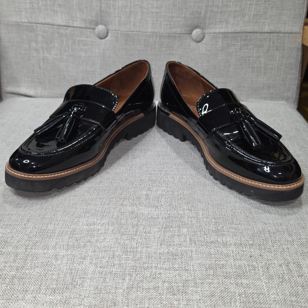 Franco Sarto Carolynn Black Patent Tassel Lug Sole Platform Loafers - Picture 3 of 9